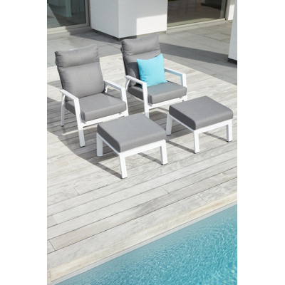 Fauteuil de jardin Mismo 1-pl en aluminium blanc avec coussin en polyester gris