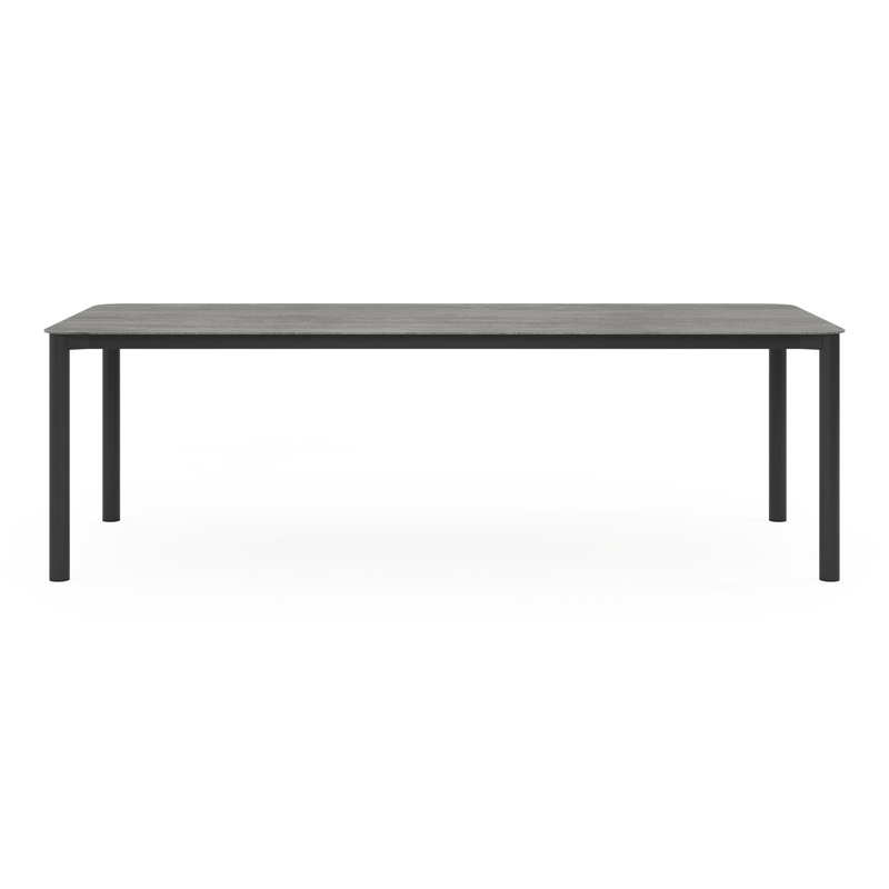 Lugano tuintafel rechthoekig afgerond in zwart aluminium en volkeramiek aspen grey - L 240 x B 100 x H 75 cm