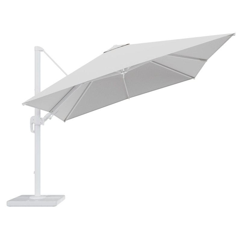 Rufina zweefparasol tiltfunctie in wit aluminium en parasoldoek in All Weather Solica Ego Birch - L1 300 x L2 300 cm met parasolvoet Lapido 120 kg