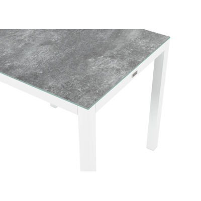 Ensemble de jardin Feltro en aluminium blanc avec plateau de table en céramique verre gris et 2 chaises de jardin empilables Bareto