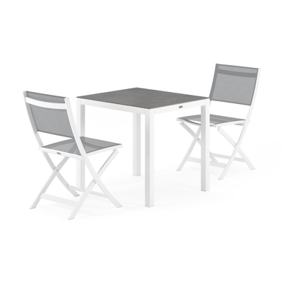 Feltro tuinset in wit aluminium en volkeramiek grijs tafelblad met 2 Cerano tuinstoelen