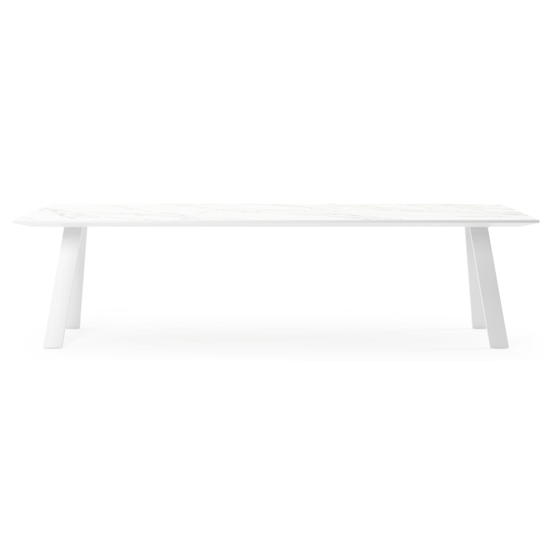 Table de jardin Cesano en aluminium blanc et céramique pleine calacatta - Lg 280 x Larg. 110 x H 75 cm