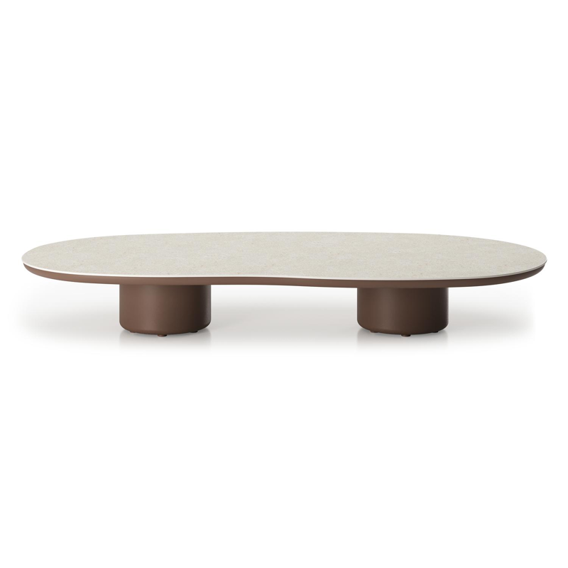 Table de basse Amico organique en taupe aluminium et céramique pleine Shilin - Lg. 170 x Lrg. 91 x Haut. 25 cm