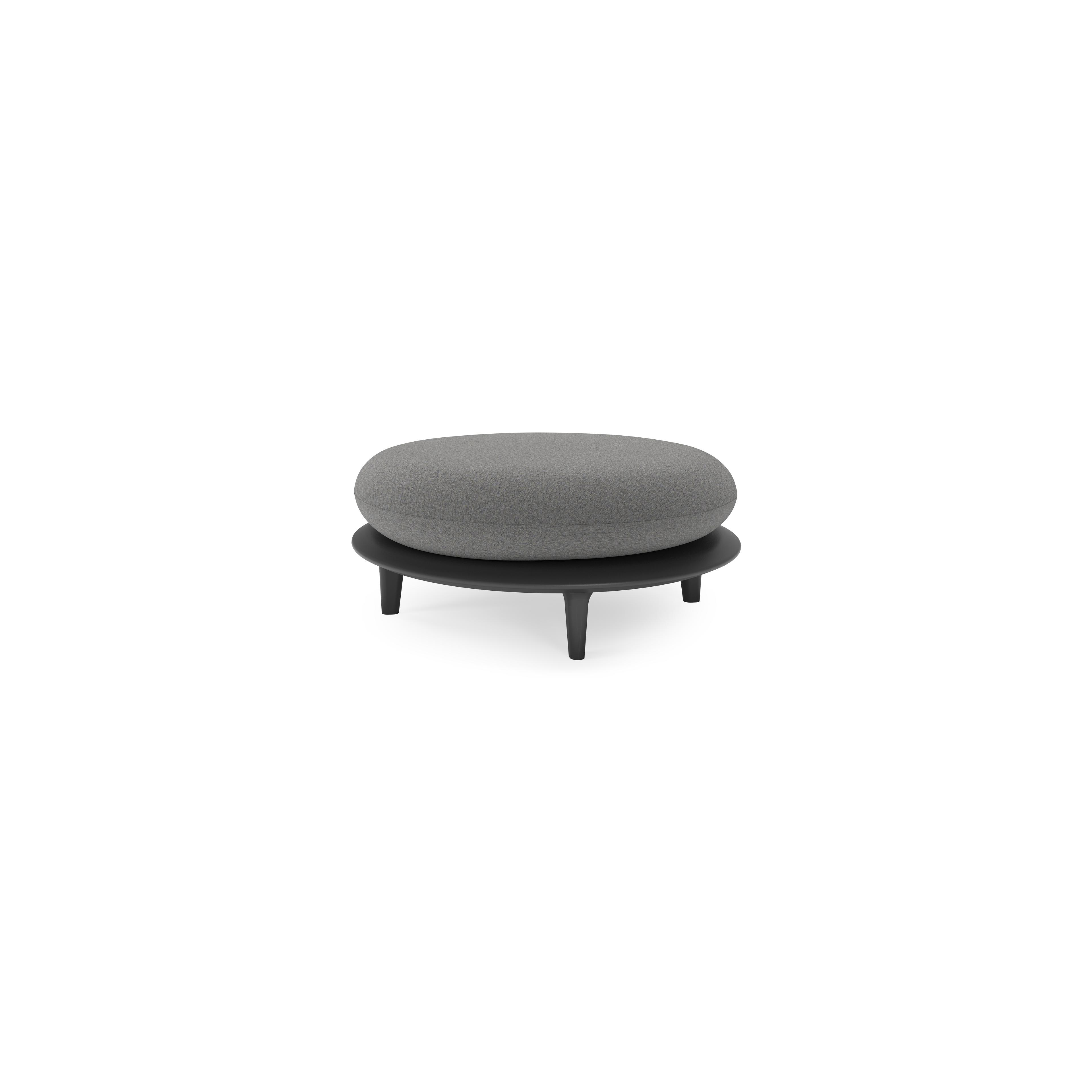 Pouf Bomero en aluminium noir et coussins en all weather sunbrella® luxe heritage slate