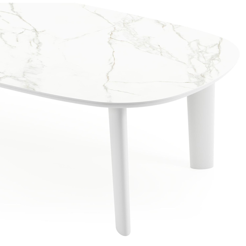 Table de jardin Amico bombo en aluminium blanc et céramique pleine Calacatta - Lg. 270 x Lrg. 125 x Haut. 74 cm