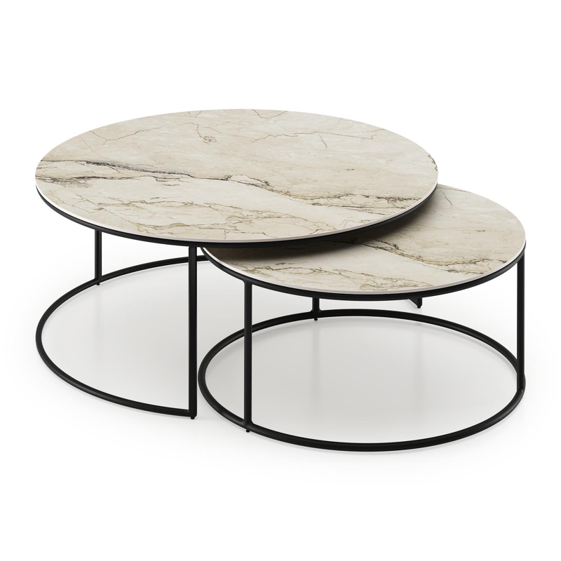 Fano loungetafels in zwart aluminium en colorado dunes volkeramiek - Dia. 85/65 x H 35/30 cm