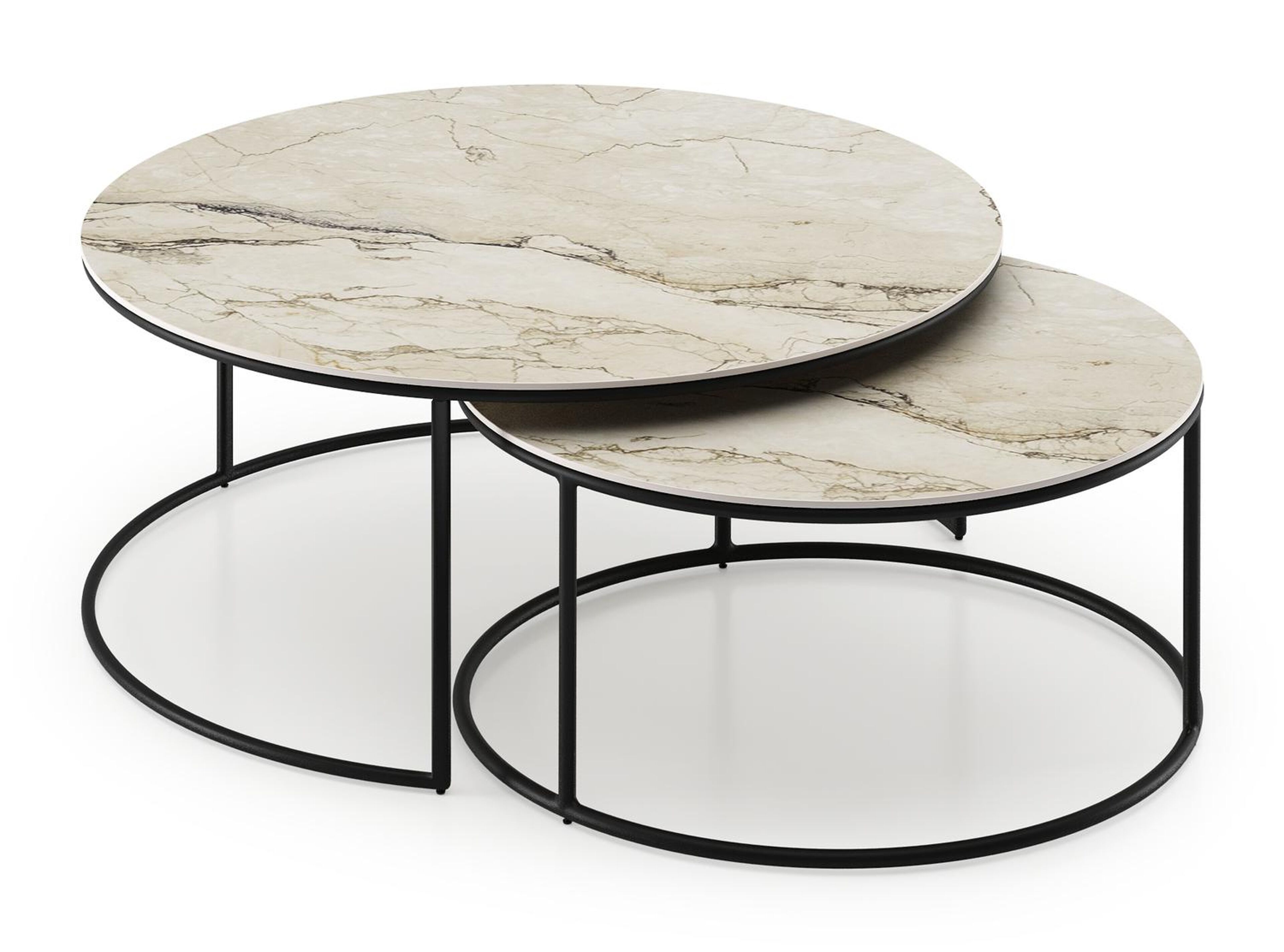 Fano loungetafels in zwart aluminium en colorado dunes volkeramiek - Dia. 85/65 x H 35/30 cm