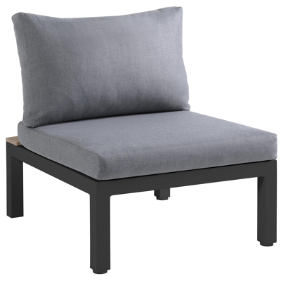 Fauteuil de jardin Toma 1-pl en aluminium noir et polywood avec coussin en polyester gris