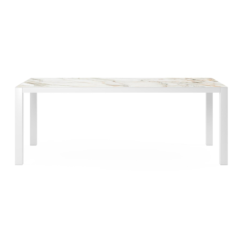 Como tuintafel in wit aluminium en volkeramiek calacatta luxe - L 200 x B 100 x H 76 cm