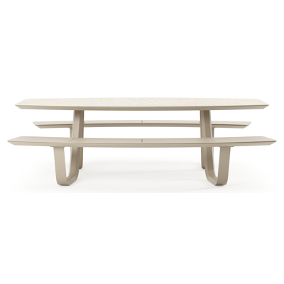 Forno picknicktafel bootvorm in beige aluminium en volkeramiek Retrostone L 240 x B 181 x H 72 cm