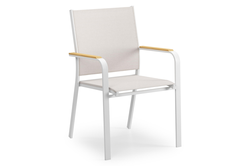 Mosa bootvormige tuinset in wit aluminium en teak natural finish met 8 Amalfi tuinstoelen