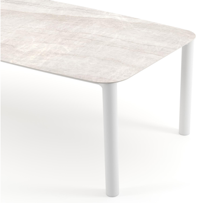 Orso tuintafel bootvorm in wit aluminium en volkeramiek Taj Mahal - L 255 x B 115 x H 74.5 cm