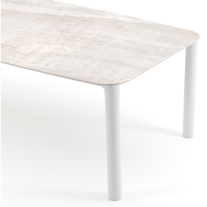 Orso tuintafel bootvorm in wit aluminium en volkeramiek Taj Mahal - L 255 x B 115 x H 74.5 cm