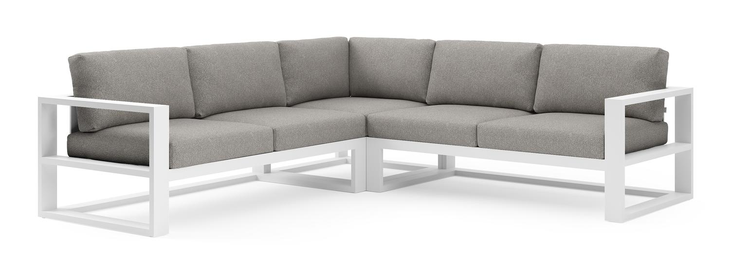 Verato loungehoek in wit aluminium met tundra charcoal all weather sunbrella® luxe kussen