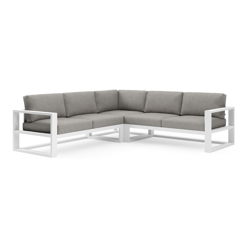 Verato loungehoek in wit aluminium met tundra charcoal all weather sunbrella® luxe kussen