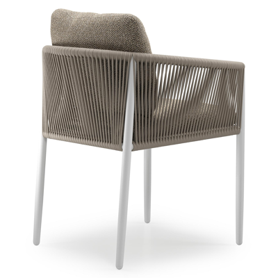 Organo tuinstoel in beige aluminium en beige verticaal geweven luxe vlakke rope met stoelkussen in All Weather Cosytica Madagascar Burch