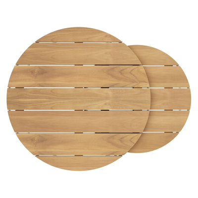 FANO SET VAN 2 ZIJTAFELS WIT DIA .85CM EN 65CM + TEAK TOP BARONE