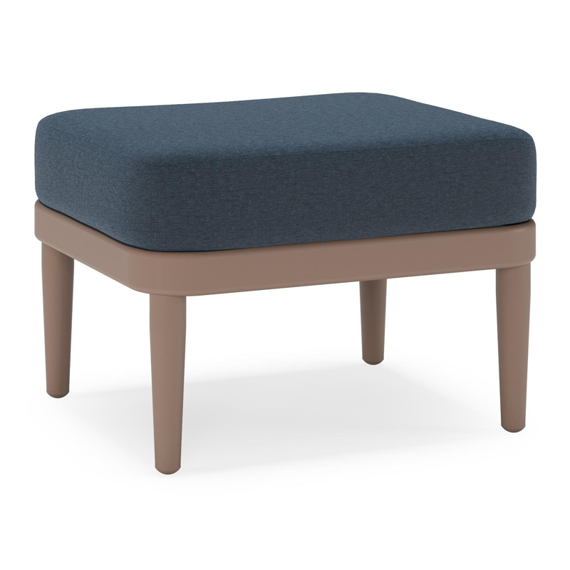 Pouf Orso en aluminium taupe et coussins en all weather sunbrella® luxe Heritage Indigo