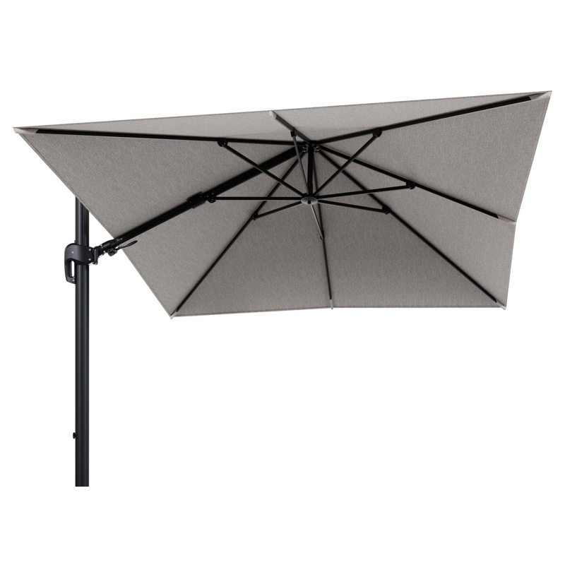 Parasol pendant Rufina avec fonction tilt en aluminium noir et toile de parasol en All Weather Sunbrella® Luxe Tundra Sand  - Lg.1 300 x Lg.2 300 cm (sans pied de parasol