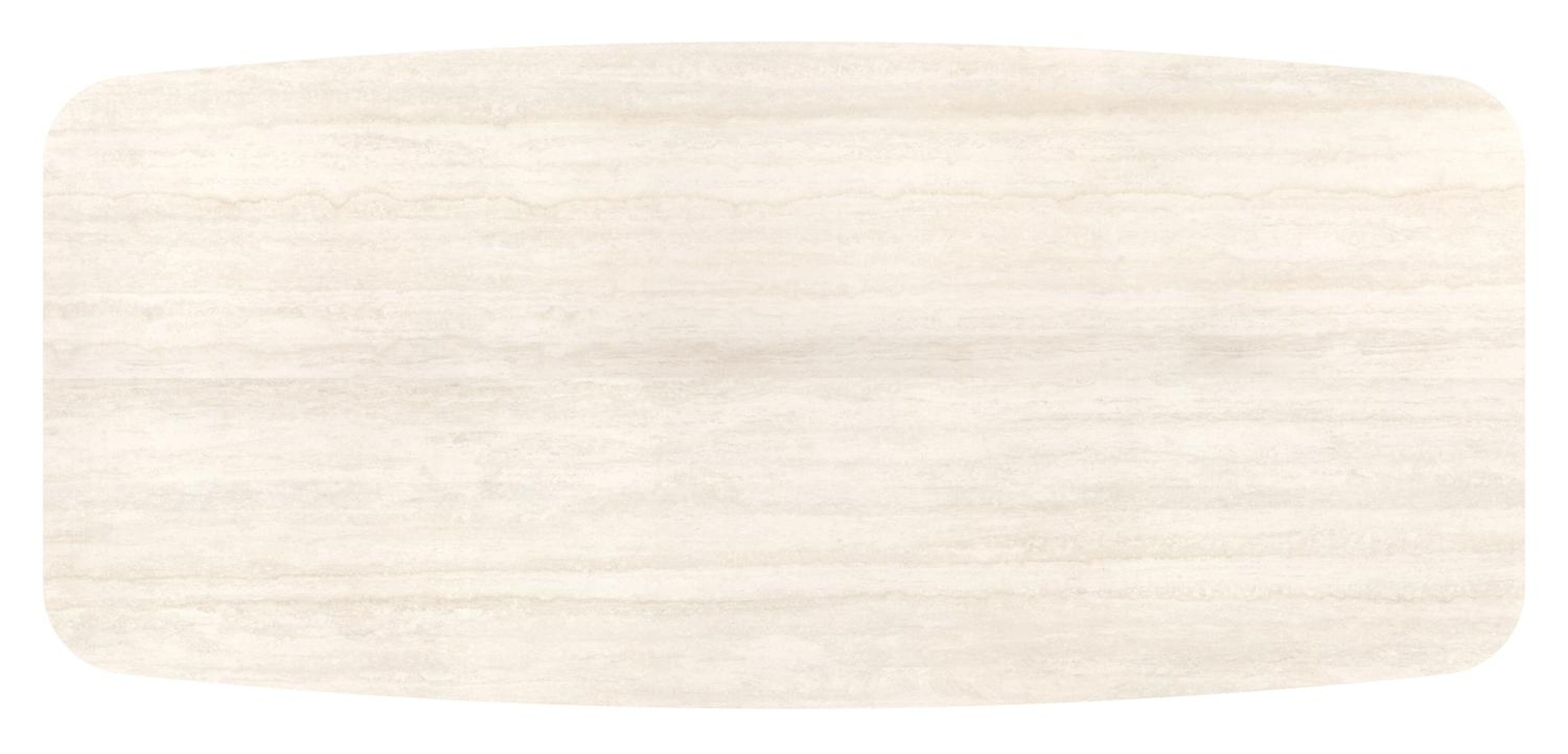 Table de jardin Pagino forme de bateau en aluminium beige et céramique pleine Travertino Bianco - Lg. 255 x Lrg. 115 x Haut. 73 cm