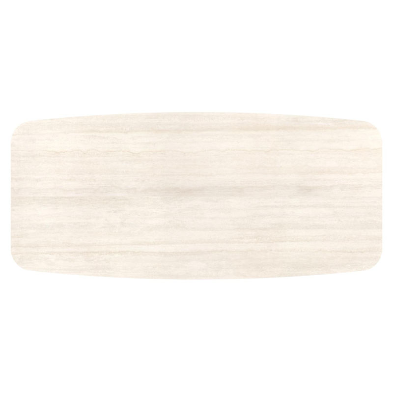 Pagino tuintafel bootvorm in beige aluminium en volkeramiek Travertino Bianco - L 255 x B 115 x H 73 cm