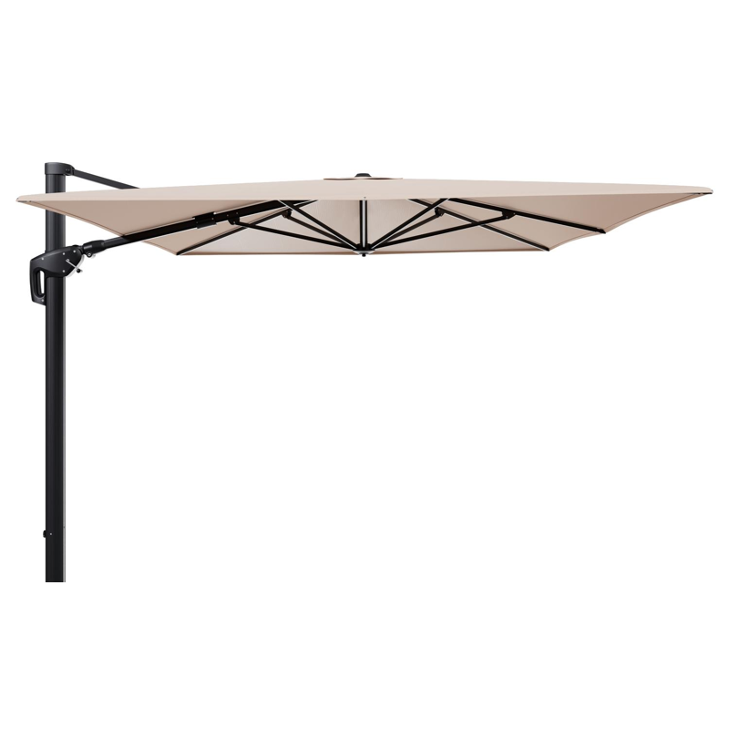 Parasol pendant Minore avec fonction tilt en aluminium noir et toile de parasol en All Weather Sunbrella® Luxe Natte Linen Chalk - Lg.1 400 x Lg.2 300 cm (sans pied de parasol)