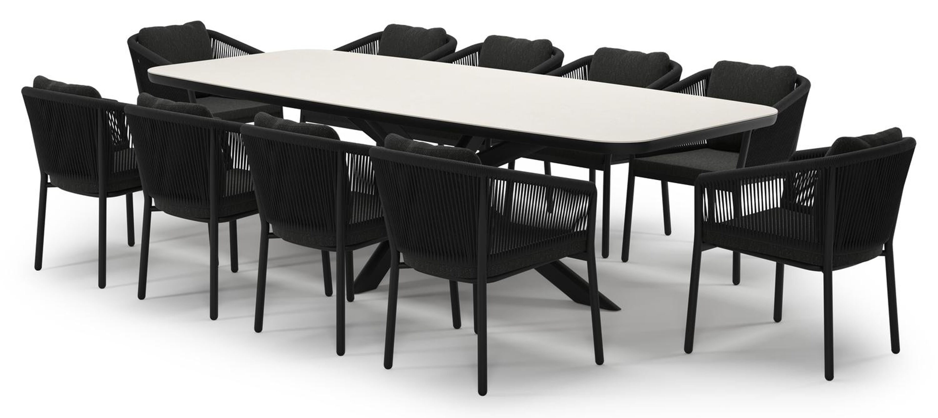 Ensemble de jardin Pamplona en aluminium noir et sintered stone crema minerale avec 10 chaises de jardin Gerona