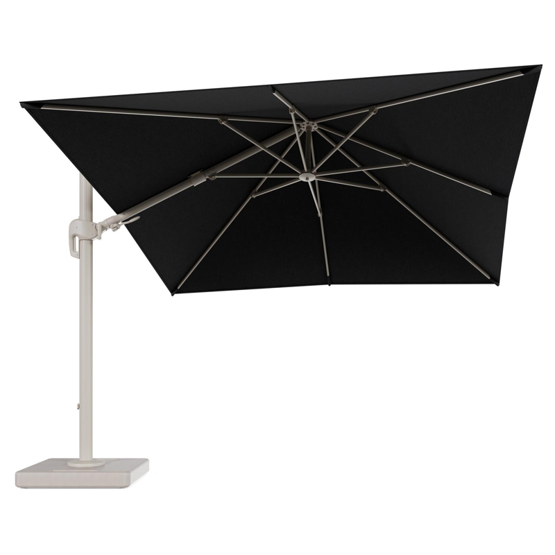 Parasol pendant Rufina avec fonction tilt en aluminium beige et toile de parasol en All Weather Sunbrella® Luxe Chartres Sooty - Lg.1 300 x Lg.2 300 cm avec pied de parasol Lapido 160 kg