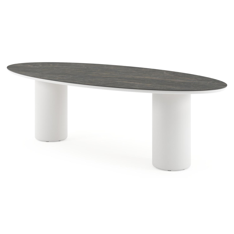 Amico tuintafel ovaal in wit aluminium en volkeramiek Black Obsession - L 260 x B 125 x H 73.5 cm