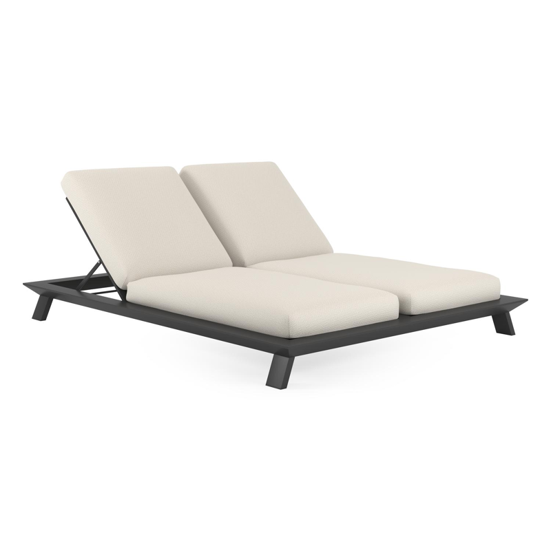 Cesano verstelbaar dubbel ligbed in zwart aluminium met althea off white all weather cosytica kussen