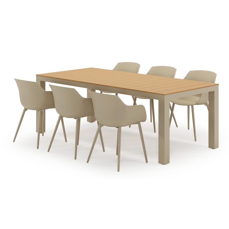 Calzo tuinset in beige aluminium en polywood met 6 Paco tuinstoelen