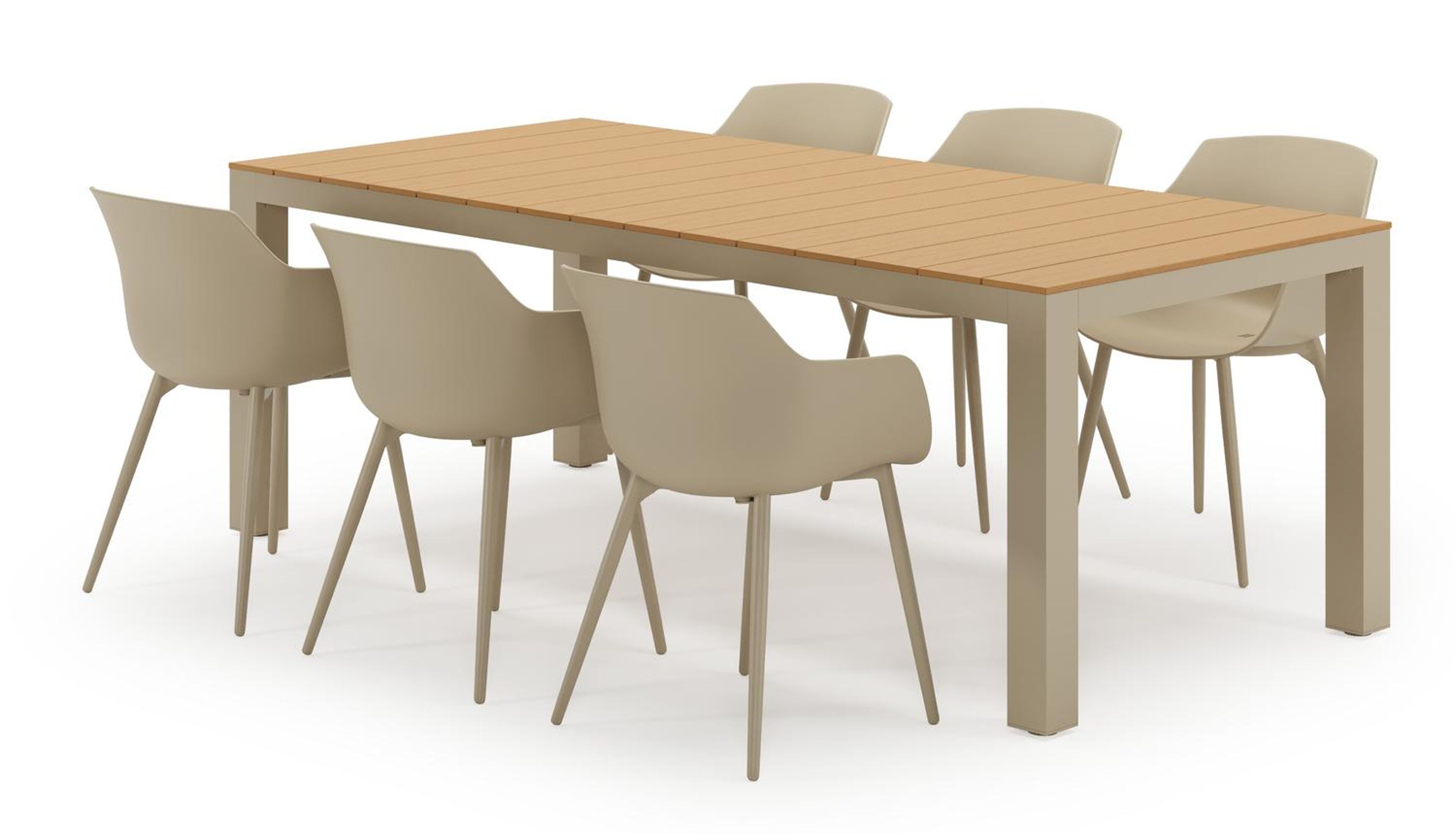Calzo tuinset in beige aluminium en polywood met 6 Paco tuinstoelen