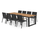 Ensemble de jardin Livo en aluminium noir avec plateau de table en teck et 8 chaises de jardin empilables Amalfi