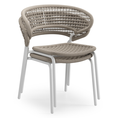 Donato XL tuinstoel in wit aluminium en beige vierkant geweven ronde rope