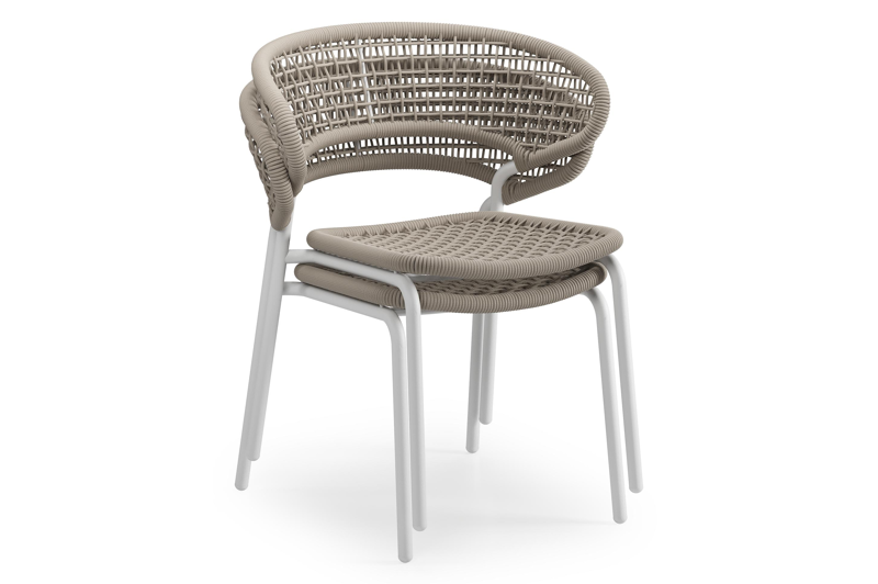 Donato XL tuinstoel in wit aluminium en beige vierkant geweven ronde rope