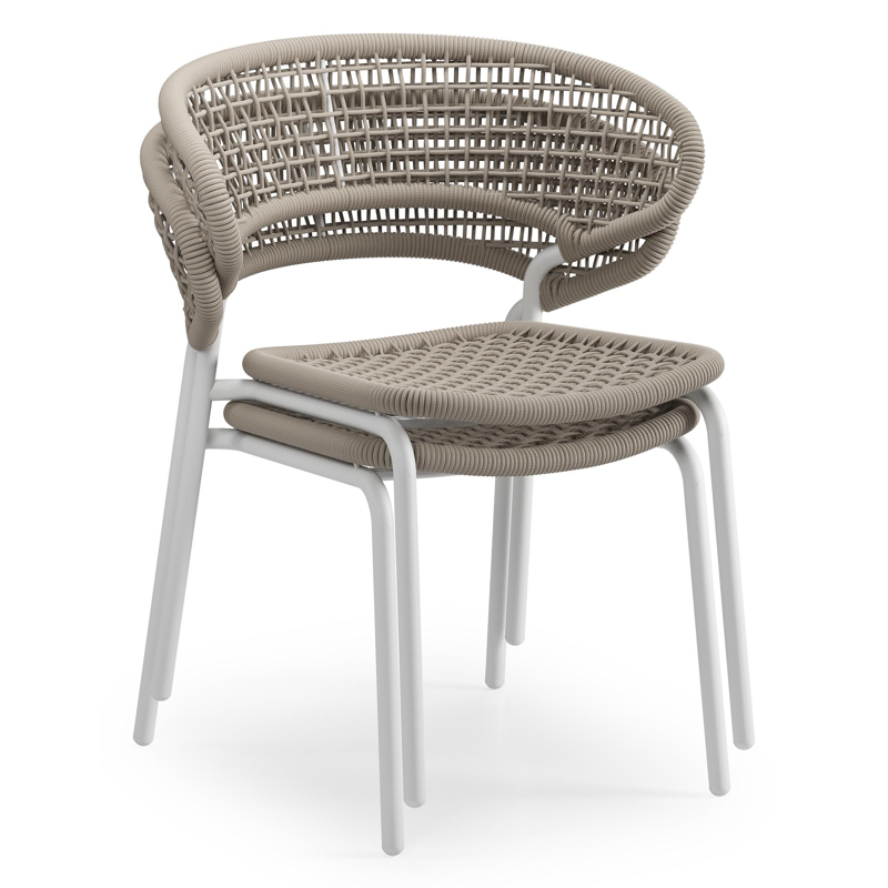 Donato XL tuinstoel in wit aluminium en beige vierkant geweven ronde rope