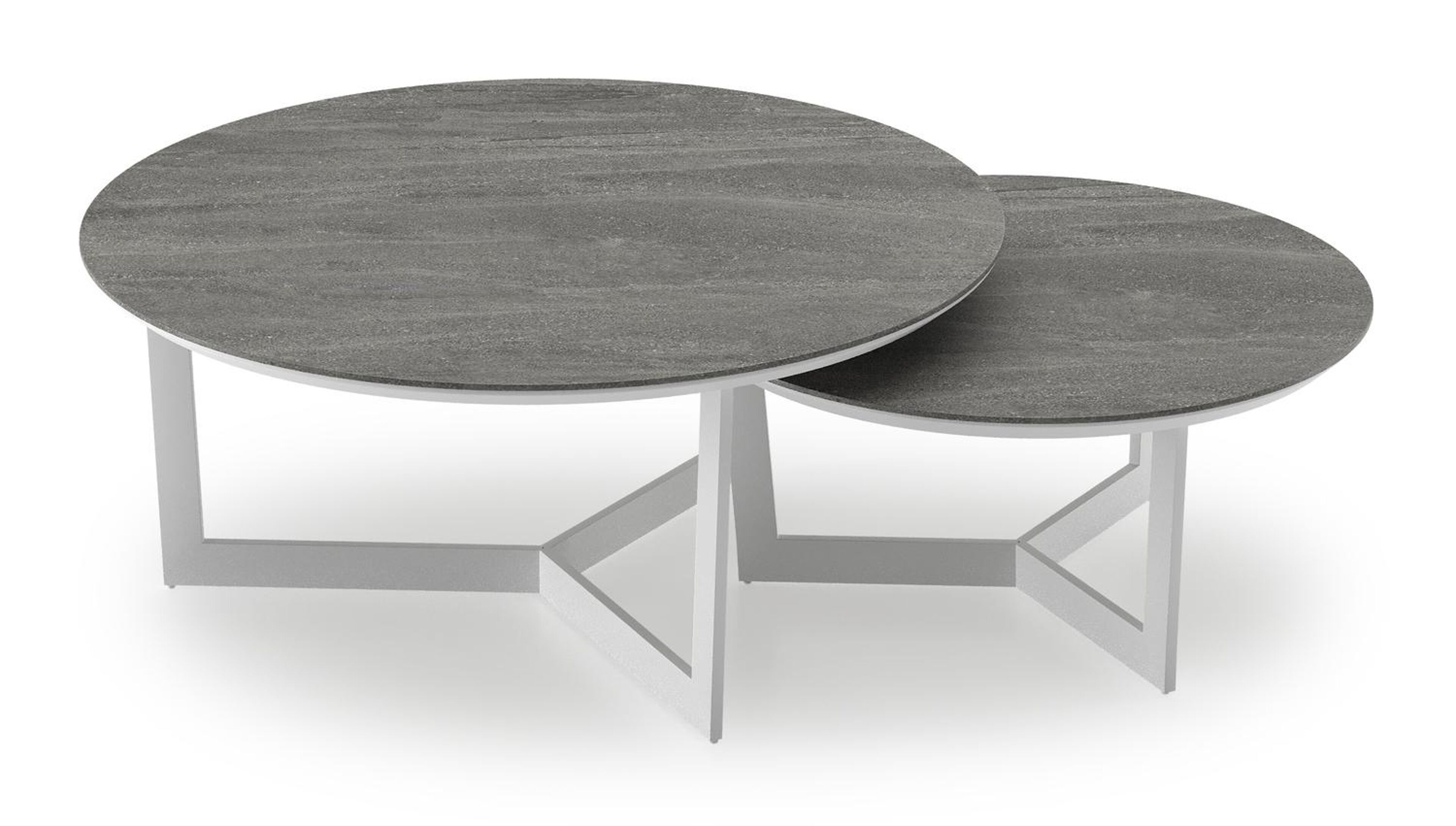 Lacrima loungetafels in wit aluminium en aspen grey volkeramiek - Dia. 85/65 x H 35/30 cm