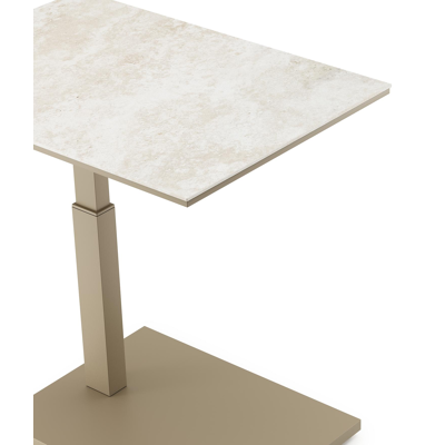 Cirello pop-up bijzettafel rechthoekig in beige aluminium en volkeramiek Rapolano - L 69.5 x B 50 x H 66 cm