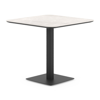 Table de jardin Fano inclinable carré arrondi en aluminium noir et céramique pleine Taj Mahal - Lg. 80 x Lrg. 80 x Haut. 72.5 cm