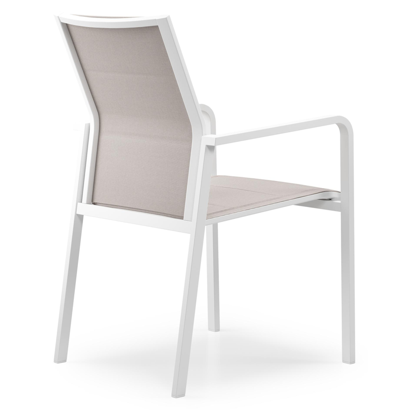 Como stapelbare tuinstoel in wit aluminium en beige dubbele textilene
