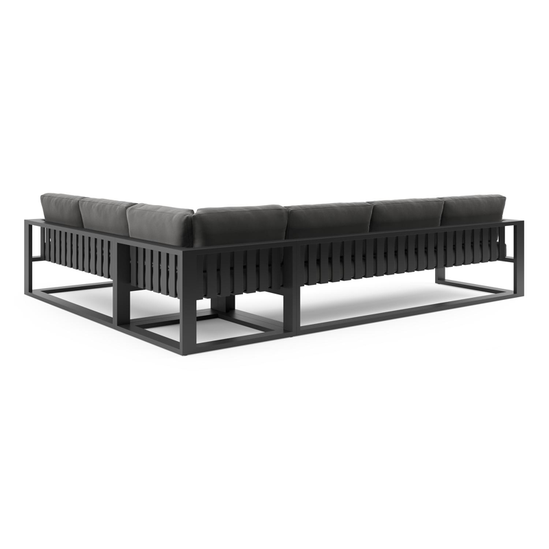 Verato loungehoek in zwart aluminium met natte charcoal chine all weather sunbrella® luxe kussen