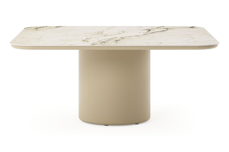 Amico low dining tuintafel afgerond vierkant in beige aluminium en volkeramiek Colorado Dunes - L 148 x B 148 x H 61 cm