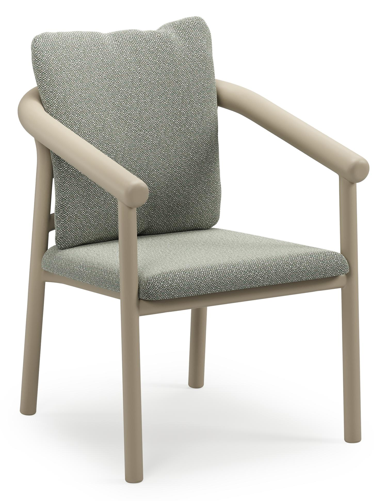 Amico stapelbare tuinstoel in beige aluminium met stoelkussen in All Weather Sunbrella® Luxe Savane Leaf