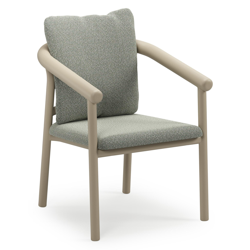 Amico stapelbare tuinstoel in beige aluminium met stoelkussen in All Weather Sunbrella® Luxe Savane Leaf