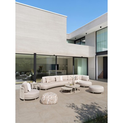 Lomano loungehoek in beige aluminium en beige verticaal geweven luxe vlakke rope met Althea Off White all weather cosytica