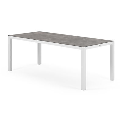 Toma tuinset in wit aluminium en grijs keramische print tafelblad met 8 stapelbare Bahia tuinstoelen