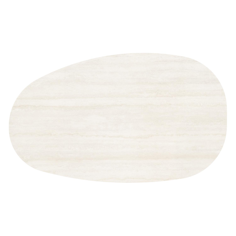 Table de basse Donato organique en aluminium noir et céramique pleine Travertino Bianco - Lg. 151 x Lrg. 90 x Haut. 25 cm