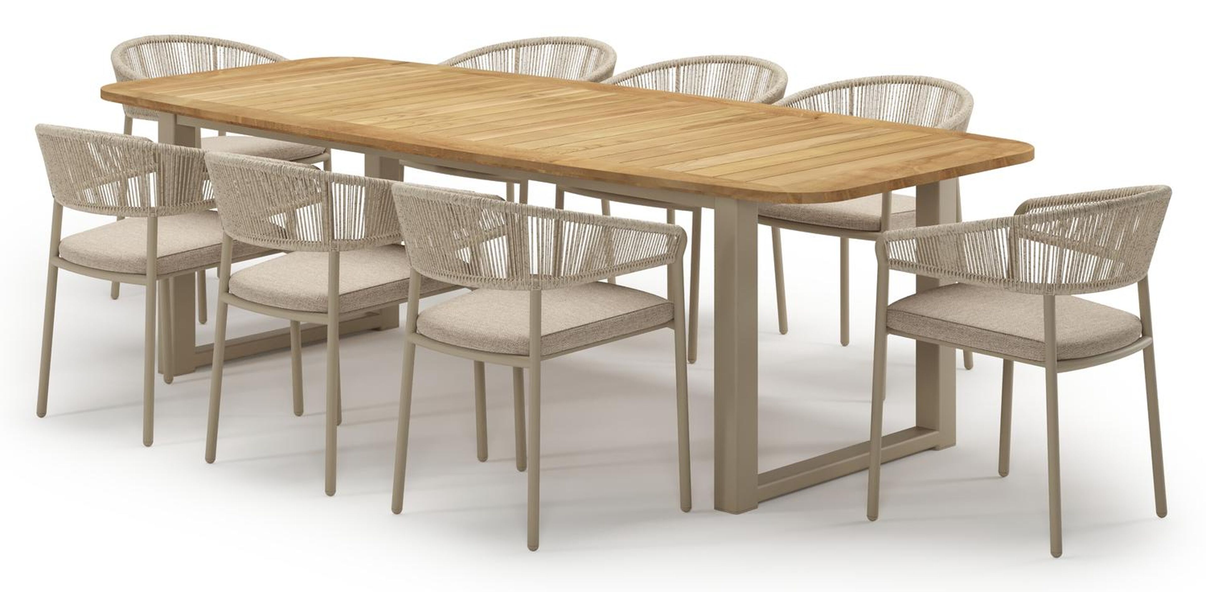 Ensemble de jardin Livo en aluminium beige et teck avec 8 chaises de jardin empilable Zamora