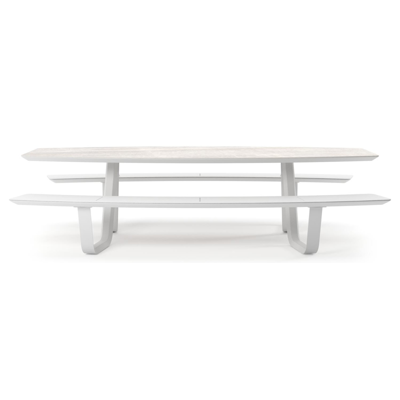 Forno picknicktafel bootvorm in wit aluminium en volkeramiek Taj Mahal - L 280 x B 192 x H 72 cm