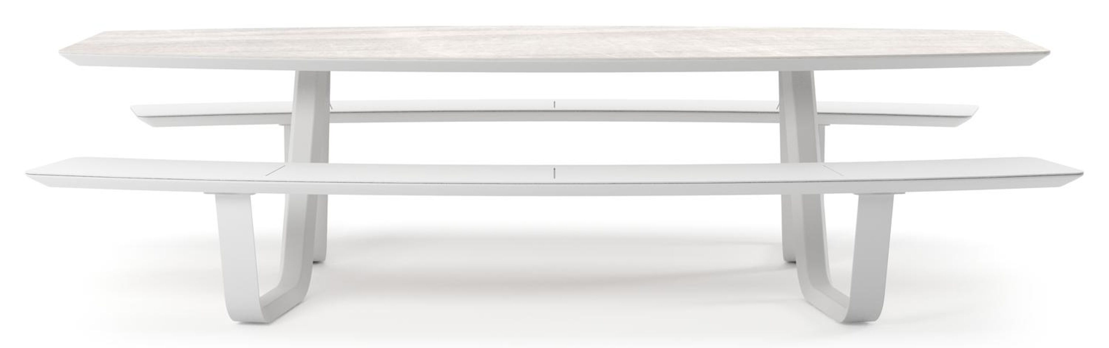 Forno picknicktafel bootvorm in wit aluminium en volkeramiek Taj Mahal - L 280 x B 192 x H 72 cm